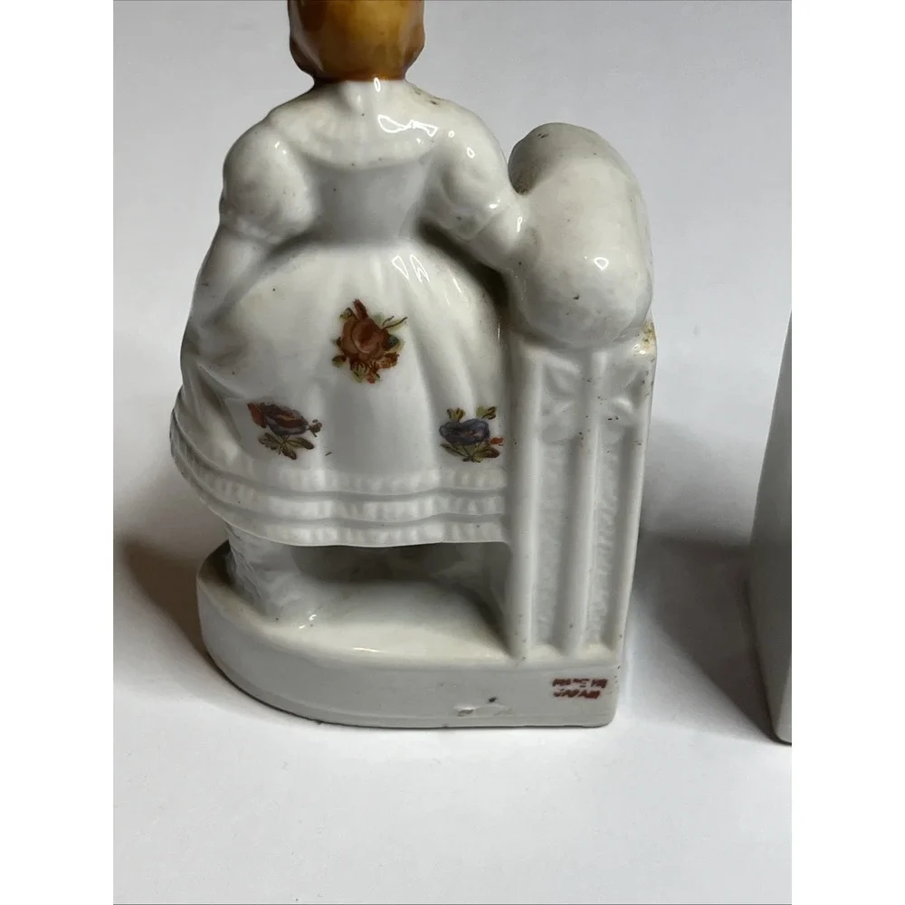 Vintage Figural Bookends Decor Man & Woman Floral Porcelain Made In Japan
